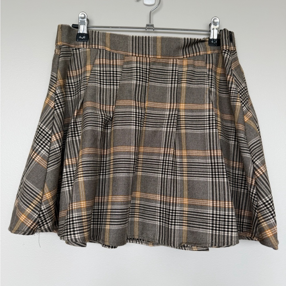 Neutral Plaid Mini A-Line Skirt